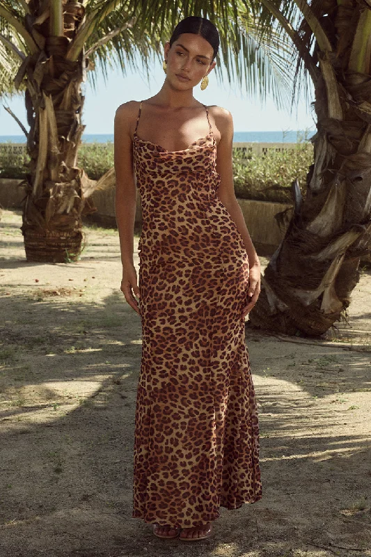 ALBION MAXI DRESS - LEOPARD PRINT Stylish Maxi Dress with Pleats