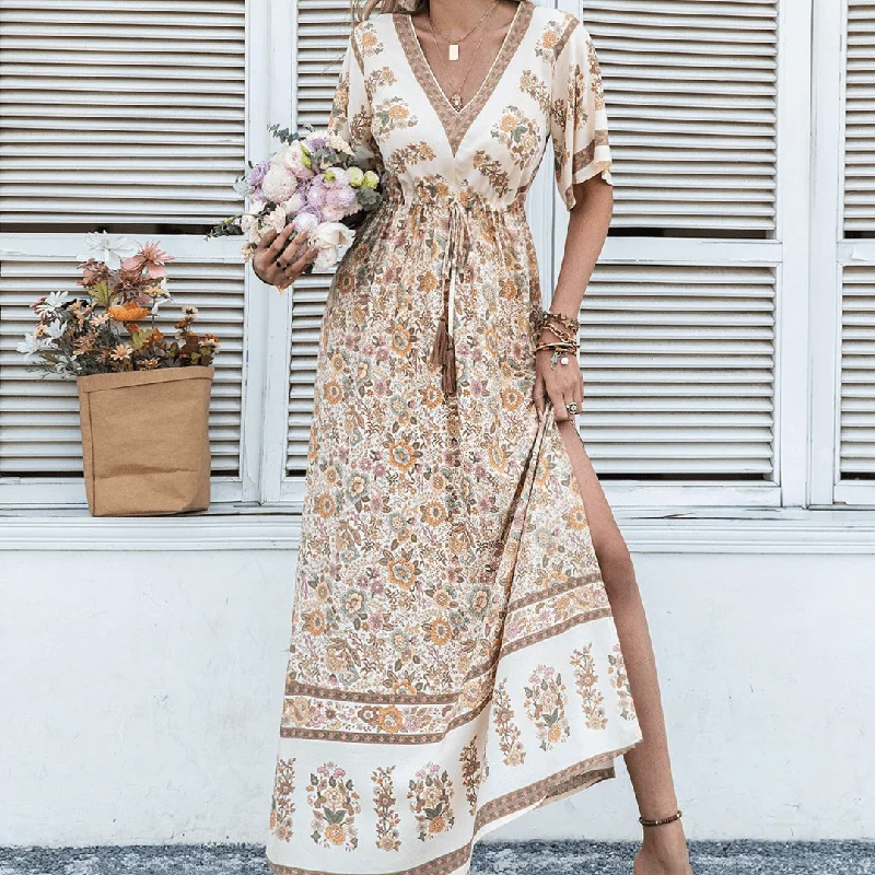 Amelia Boho Maxi Dress Comfortable Plunging Neckline Maxi Dress