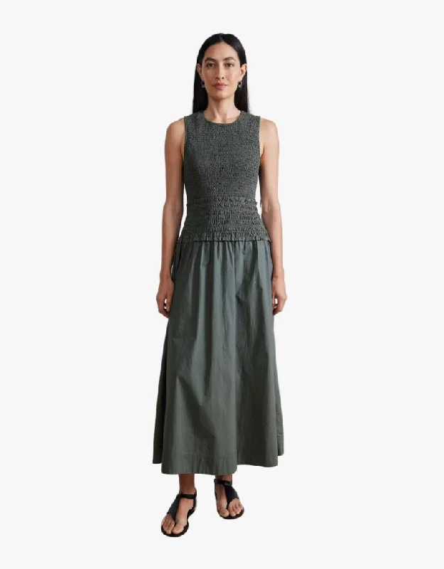 Apiece Apart Siempre Tank Maxi Dress in Thyme Comfortable Pleated Maxi Dress