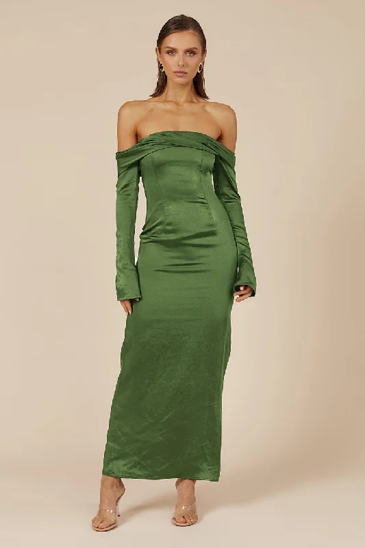 ARIELLE MAXI DRESS - OLIVE Comfortable Fit-and-Flare Maxi Dress