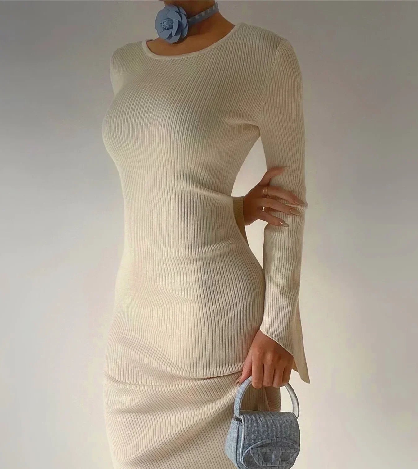 Backless Ribbed Knit Maxi Dress Fashionable Maxi Dress with Fringe