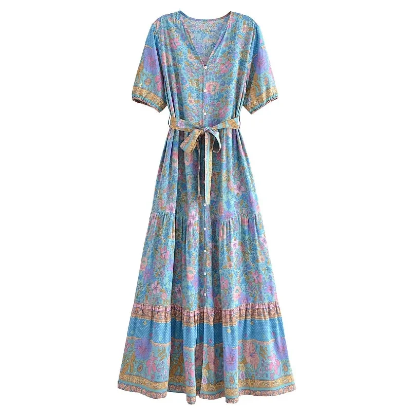 Blossom Bliss Maxi Dress in Blue Chic Button-Up Maxi Dress