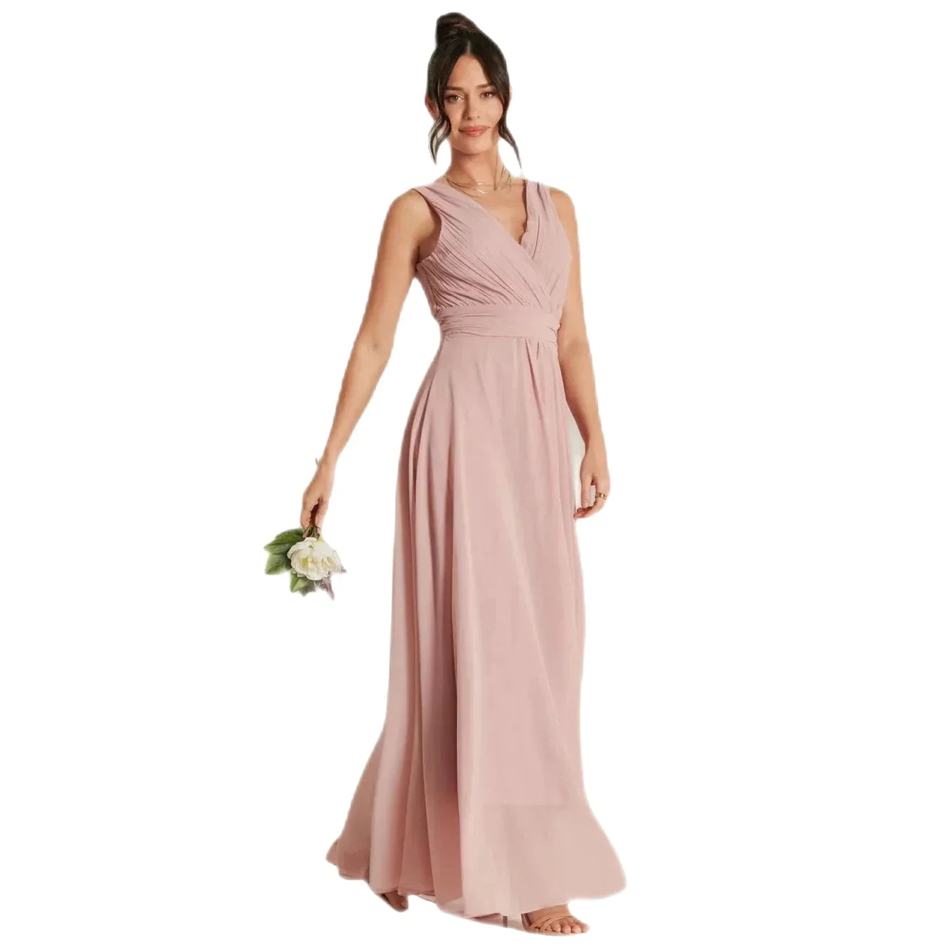 Jolie Moi Blush Pink V-Neck Pleated Bodice Maxi Dress Cozy Wrap Maxi Dress