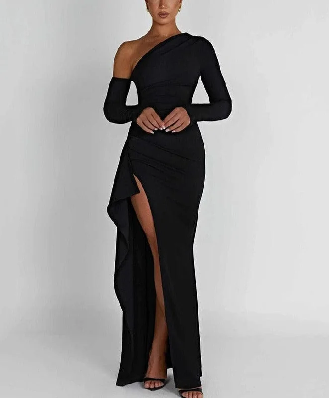 Camelia Oblique Shoulder Maxi Dress Comfortable T-Shirt Maxi Dress