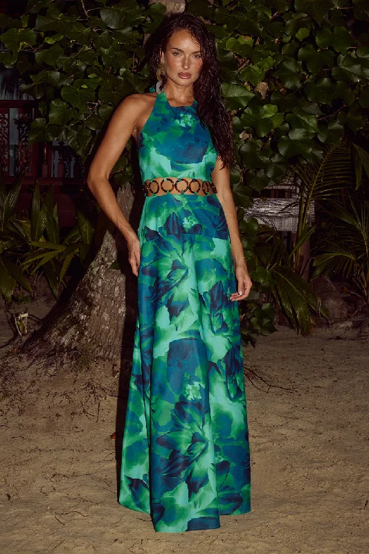 CARMEN MAXI DRESS - CALISTA GREEN Fashionable Open-Back Maxi Dress