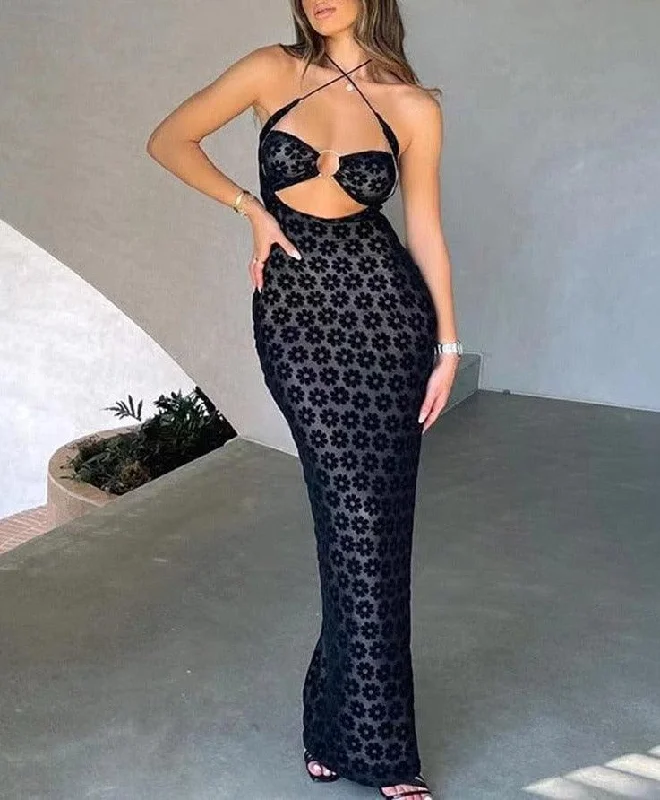 Corinna Mesh Maxi Dress Trendy Floral Print Maxi Dress