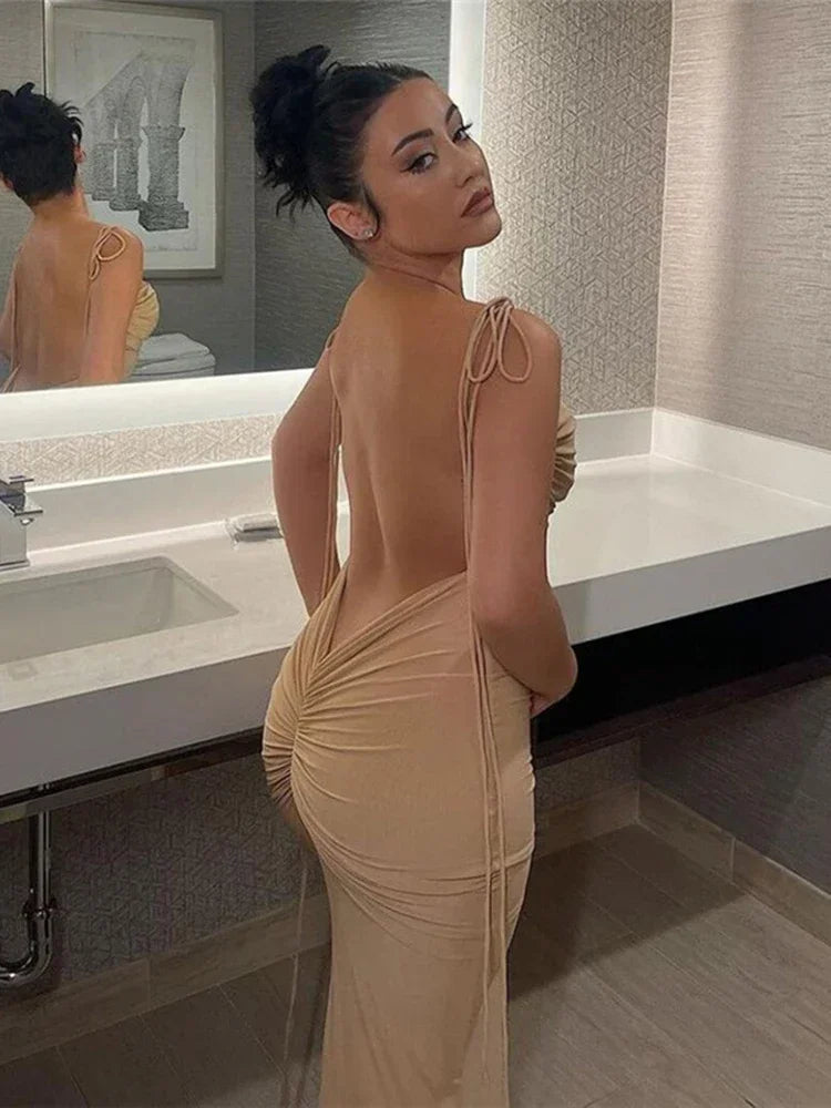 Draped Backless Maxi Dress Elegant Maxi Dress with Slit