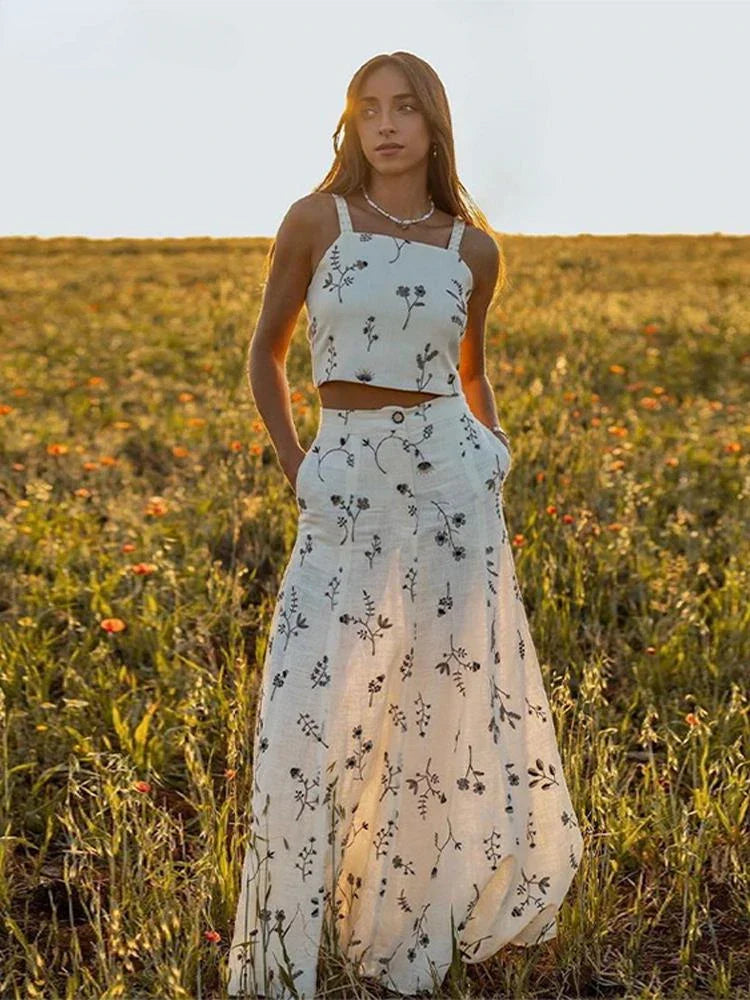 Embroidery Strap Maxi Dress Cozy Open-Back Maxi Dress