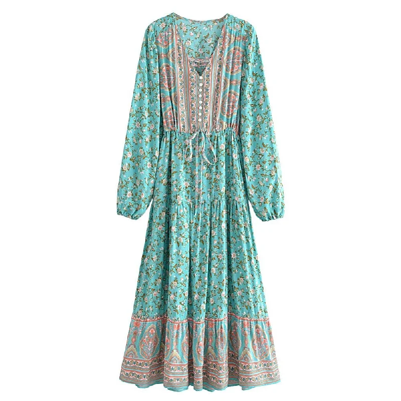 Emerald Blossom Maxi Dress Trendy Floral Print Maxi Dress