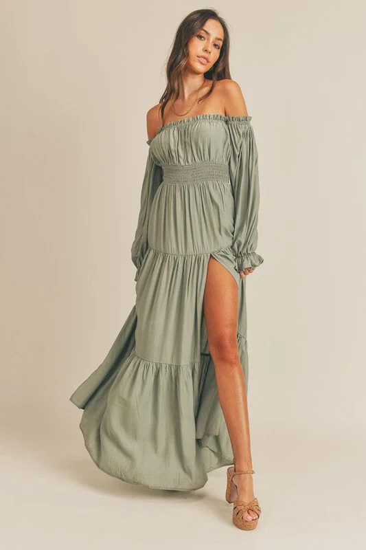 Fairleigh Off Shoulder Long Sleeve Maxi Dress Comfortable Casual Maxi Dress