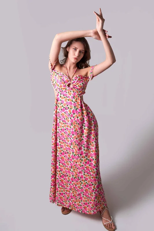 FLORAL CUT-OUT DETAIL MAXI DRESS Chic Off-Shoulder Maxi Dress