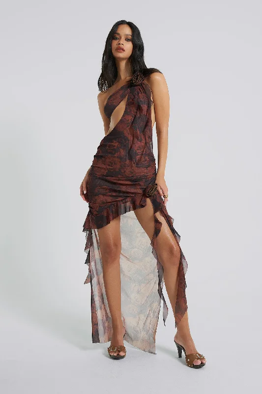 Athena One Shoulder Draped Maxi Dress Fashionable Sheer Maxi Dress