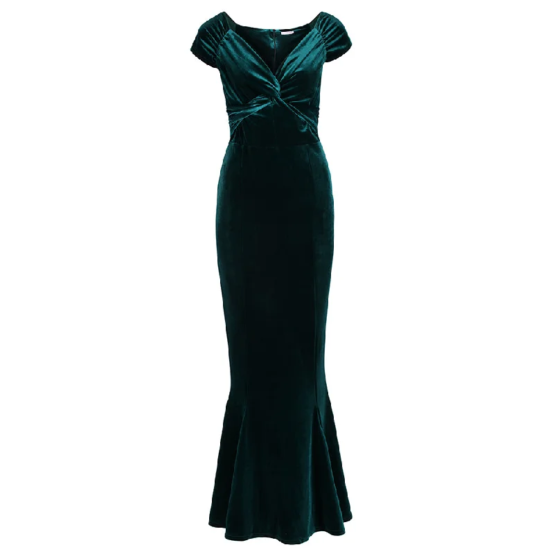 Emerald Green Cap Sleeve Twist Bust Fishtail Hem Velour Maxi Dress Fashionable Chiffon Maxi Dress Emerald Green Cap Sleeve Twist Bust Fishtail Hem Velour Maxi Dress Fashionable Chiffon Maxi Dress