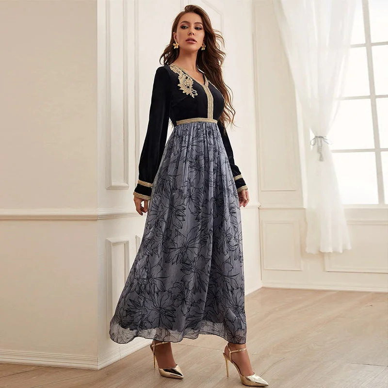 High Waist Black Organza Maxi Dress Trendy Printed Maxi Dress