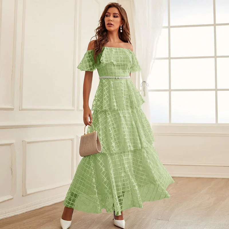 High Waist Off Neck Slim Maxi Dress Stylish A-Line Maxi Dress