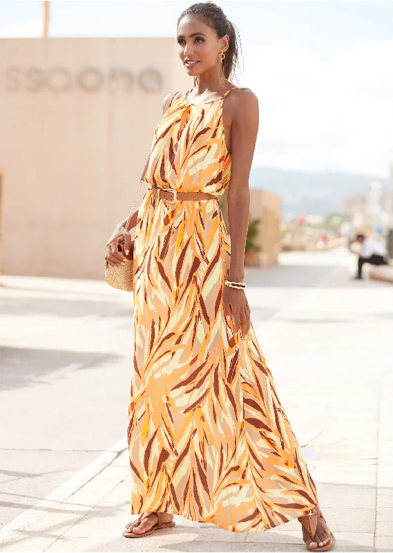 Sleeveless Maxi Dress - Cream Multi Classic A-Line Maxi Dress
