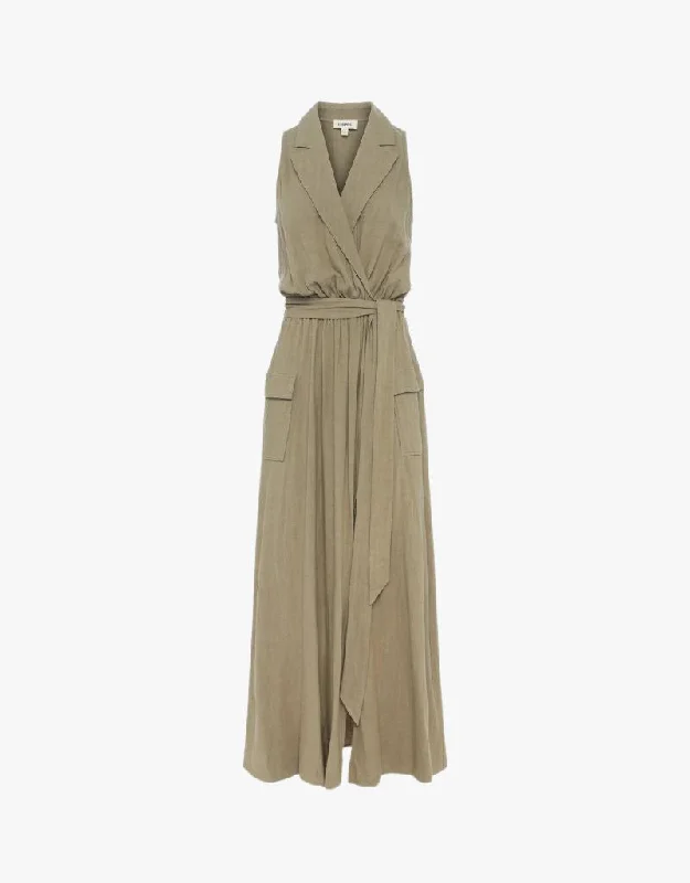 L'agence Mayer Military Maxi Dress in Covert Green Stylish Longline Maxi Dress