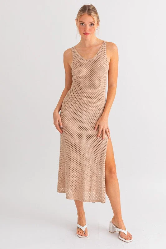 Make A Splash In Crochet Maxi Dress - Final Sale Fashionable Sleeveless Maxi Dress