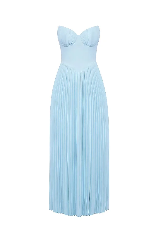 Marcella Ocean Blue Pleated Maxi Dress by House of CB Trendy Maxi Dress with Lace