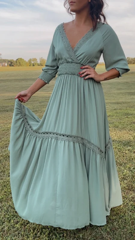 ECB Exclusive: Most Admired Maxi Dress , Sage Trendy Button Front Maxi Dress