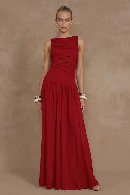 NALLA MAXI DRESS - CHERRY Fashionable Asymmetrical Maxi Dress