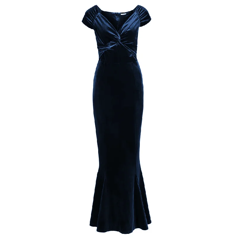 Navy Blue Cap Sleeve Twist Bust Fishtail Hem Velour Maxi Dress Elegant Lace Maxi Dress Navy Blue Cap Sleeve Twist Bust Fishtail Hem Velour Maxi Dress Elegant Lace Maxi Dress