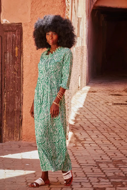 Cotton Annabel Maxi Dress in Sea Green Reeds Comfortable Satin Maxi Dress