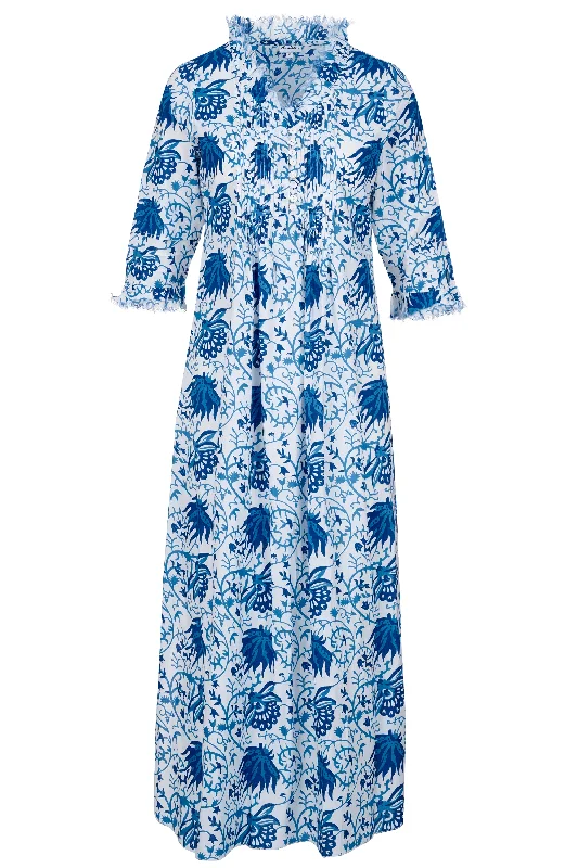 Cotton Annabel Maxi Dress in Botanical Blue Flower Comfortable Maxi Dress with Slits Cotton Annabel Maxi Dress in Botanical Blue Flower Comfortable Maxi Dress with Slits