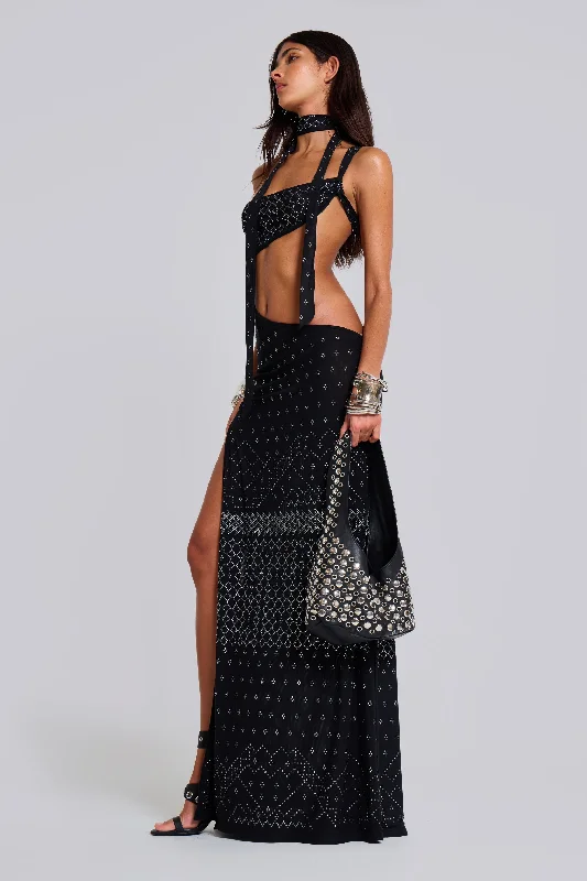 Opaline Asymmetric Stud Maxi Dress Fashionable Chiffon Maxi Dress
