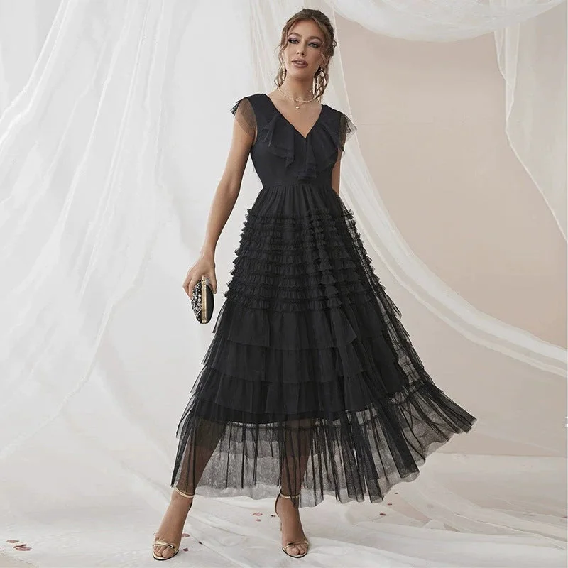 Party V Neck Mesh Formal Maxi Dress Fashionable Maxi Dress with Fringe