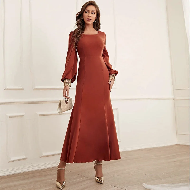 Patchwork Lace Cuff Maxi Dress Fashionable Off-Shoulder Maxi Dress