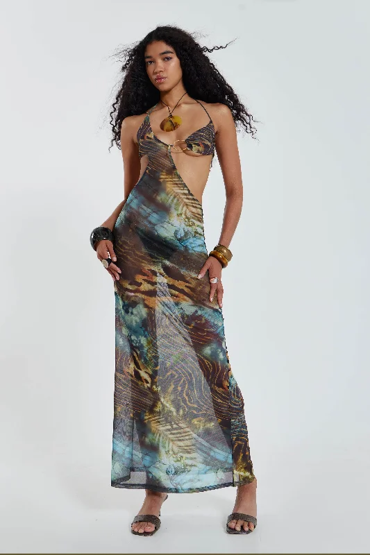 Oceana Mesh Maxi Dress Comfortable Ruffle Maxi Dress