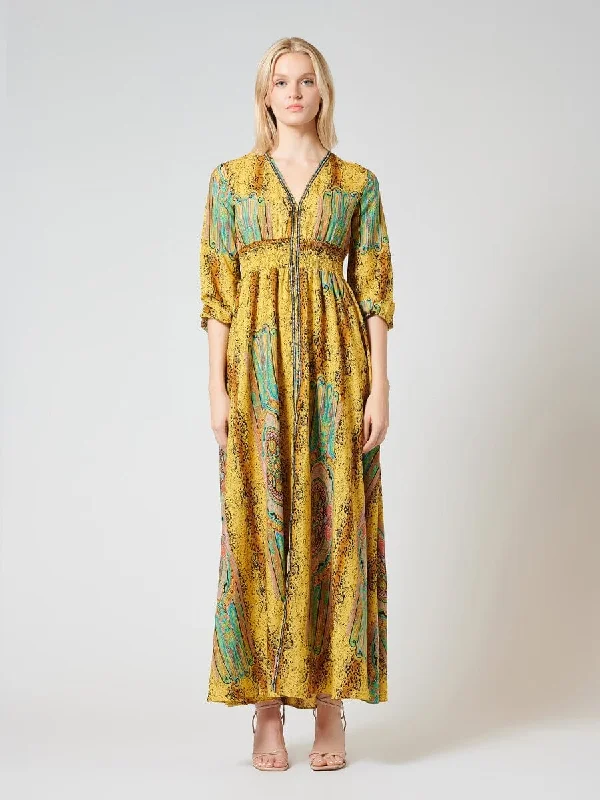 Printed V-Neck Long Sleeves Maxi Dress Cozy Knit Maxi Dress