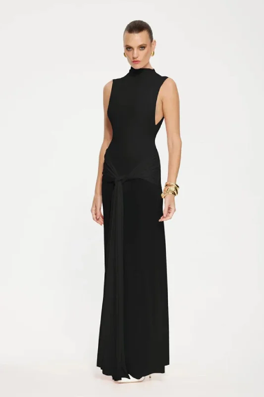 Roza Maxi Dress Black Mesh by Effie Kats Stylish Maxi Dress with Pleats