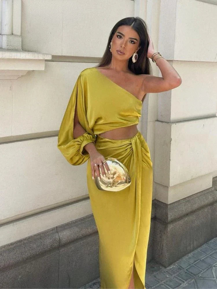 Ruched Split Maxi Dress Elegant Lace-Up Maxi Dress