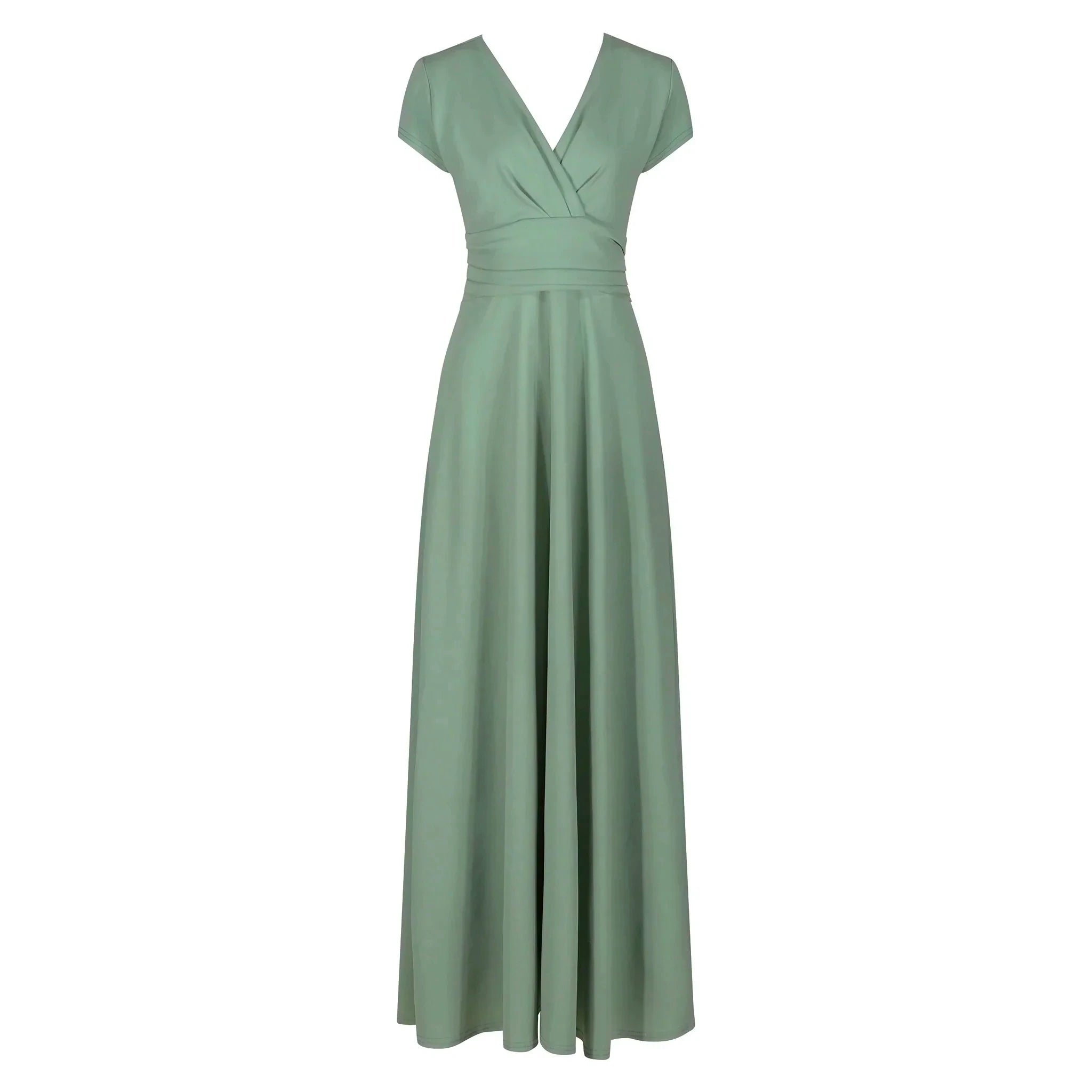 Sage Green V Neck Cap Sleeve Maxi Dress Fashionable Layered Maxi Dress