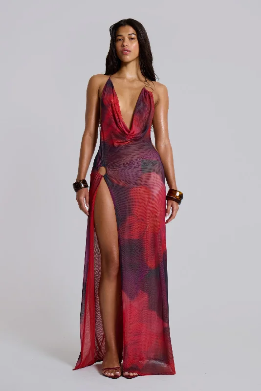 Sedona Red Maxi Dress Elegant Lace-Up Maxi Dress