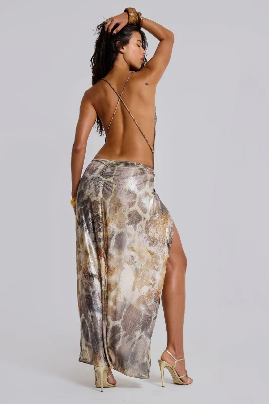Sedona Metallic Leopard Maxi Dress Fashionable Maxi Dress with Fringe