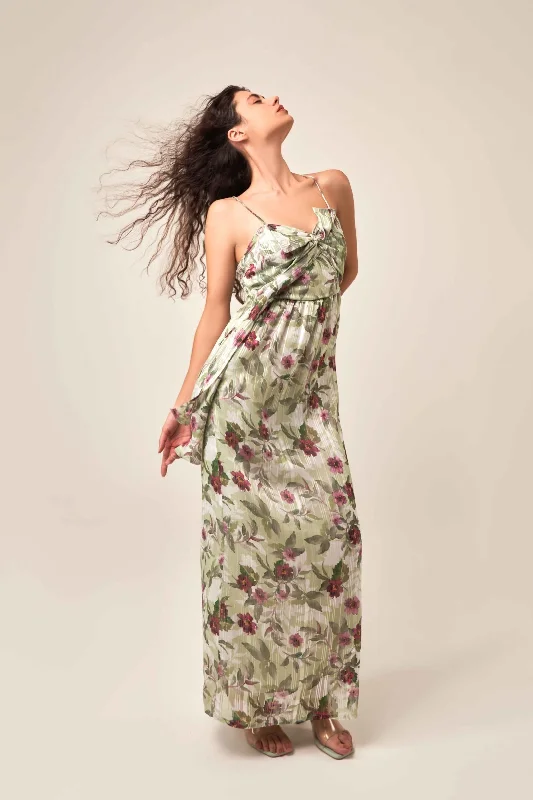STRAPPY BOW  FLORAL  MAXI DRESS Elegant Sleeveless Maxi Dress