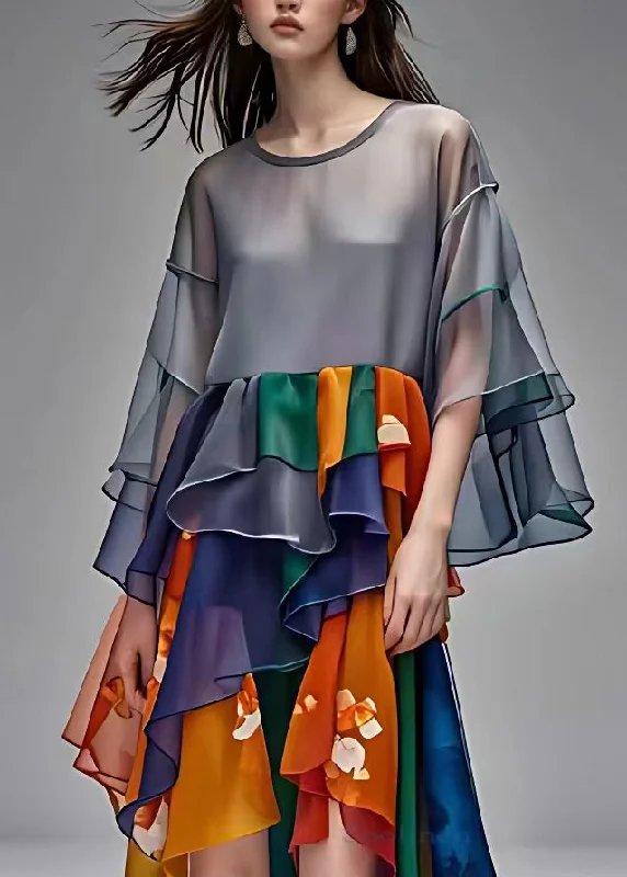 Style Grey O-Neck Patchwork Chiffon Maxi Dress Half Sleeve Cozy Cold-Shoulder Maxi Dress Style Grey O-Neck Patchwork Chiffon Maxi Dress Half Sleeve Cozy Cold-Shoulder Maxi Dress