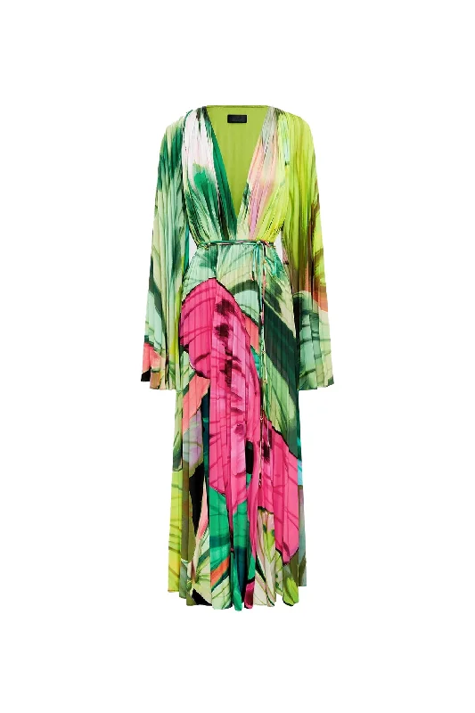 Tatiana Maxi Dress Papillon Print in Green by Leo Lin Elegant Tiered Maxi Dress
