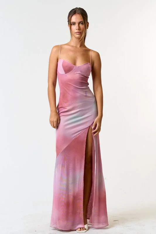 Tie Dye For High Slit Sleeveless Maxi Dress Stylish One-Shoulder Maxi Dress