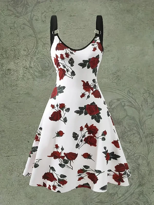 Vintage Chic Floral Print Maxi Dress - Relaxed Fit, Ring Linked V Neck, Adjustable Straps, Casual Women's Clothing for Daily Wear - Perfect for Spring and Summer Fashionable Chiffon Maxi Dress Vintage Chic Floral Print Maxi Dress - Relaxed Fit, Ring Linked V Neck, Adjustable Straps, Casual Women's Clothing for Daily Wear - Perfect for Spring and Summer Fashionable Chiffon Maxi Dress