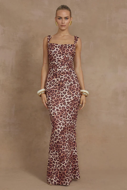 VIVIAN MAXI DRESS - LEOPARD PRINT Trendy Floral Print Maxi Dress