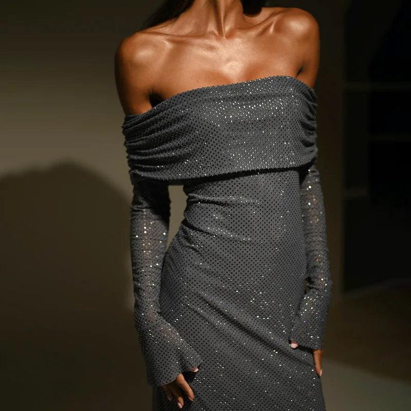 Xandra Glitter Maxi Dress Casual Maxi Dress with Pockets