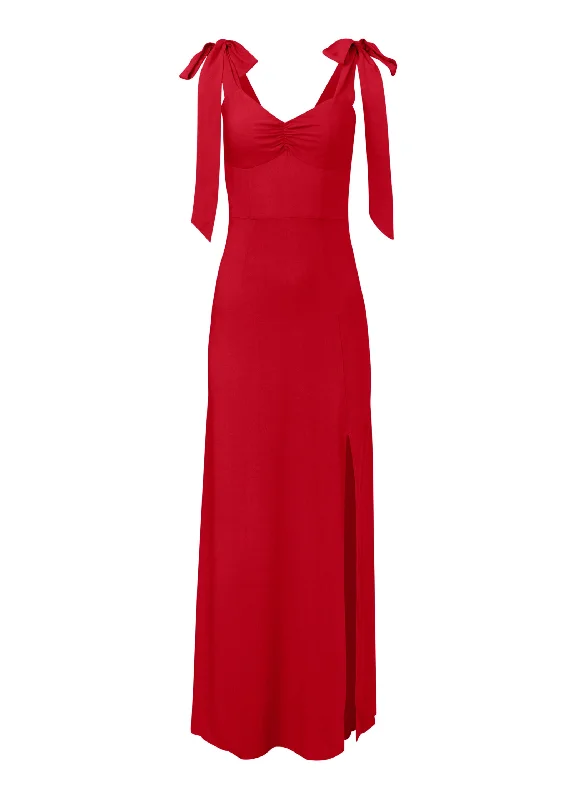 Tie Shoulder Maxi Dress - Red Fashionable Layered Maxi Dress