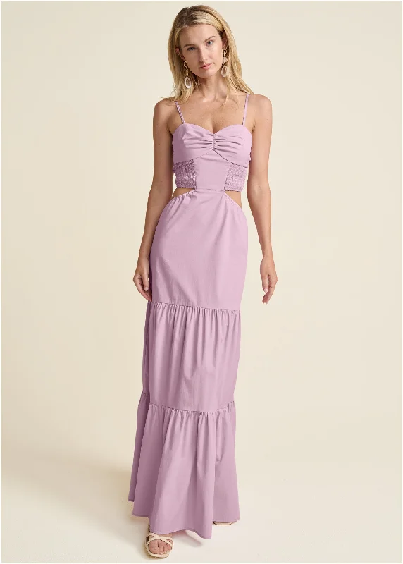 Cutout Tie-Back Maxi Dress - Light Purple Comfortable Flowy Maxi Dress