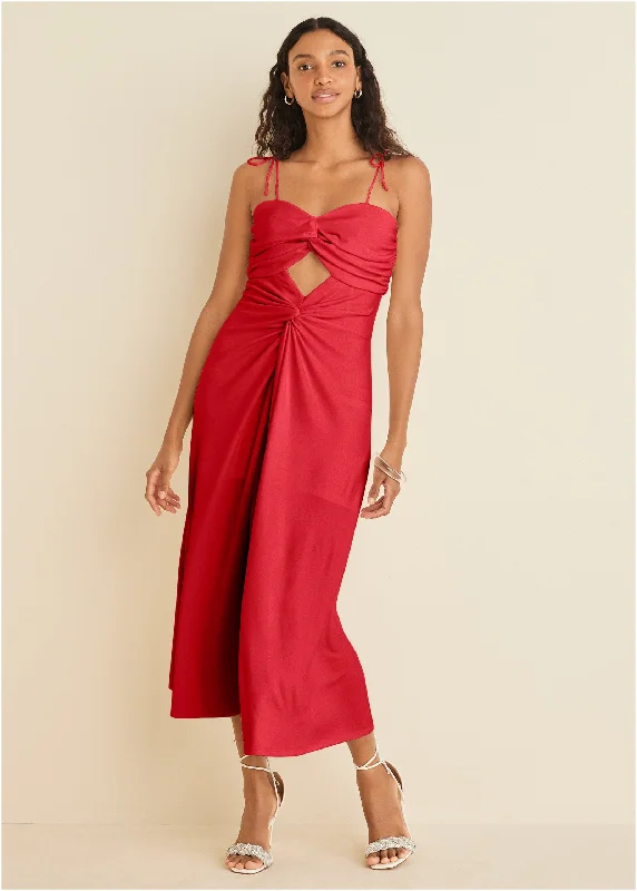 Ruched Cutout Maxi Dress - Red Comfortable Bohemian Maxi Dress
