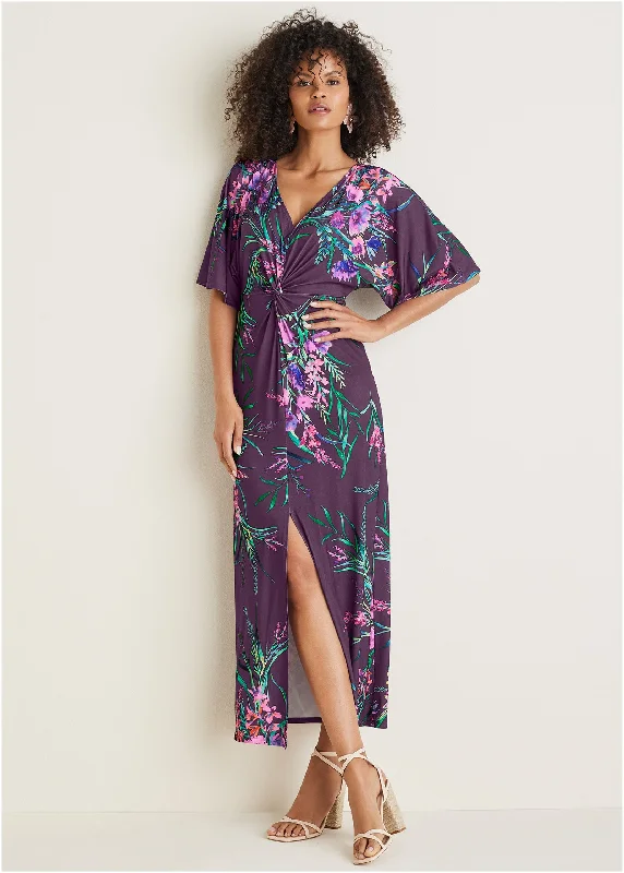 Twist Front Maxi Dress - Regal Wildflowers Stylish Boho Maxi Dress