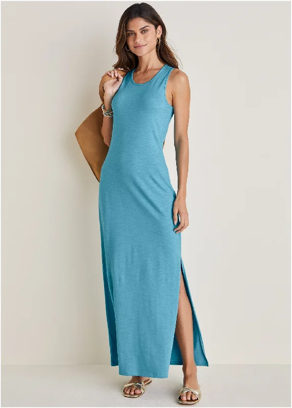 Tank Maxi Dress - Blue Elegant Velvet Maxi Dress